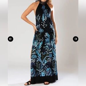Miguelina Stella Sequin Halter Open back Maxi Dress